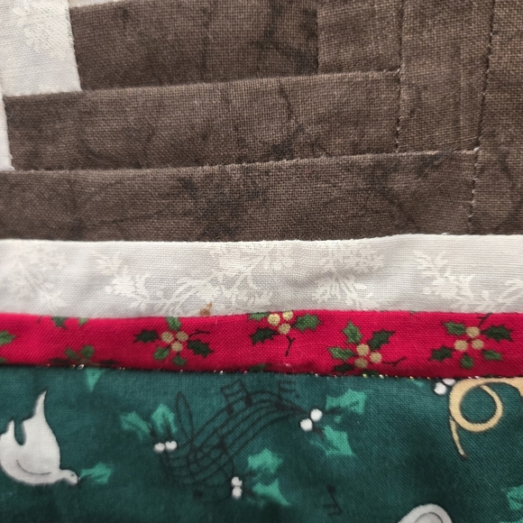 Christmas Tree Quilted Wall Hanging Handmade Decor Log Cabin Style Bells & Bows - Picture 11 of 11